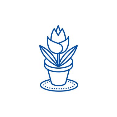 Gül bitki pot hattı simgesi kavramı. Gül bitki pot düz vektör simgesi, anahat illüstrasyon işareti.