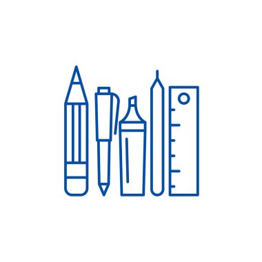 Okul araçları satırı simgesi kavramı. Okul araçları düz vektör simgesi, işaret, anahat illüstrasyon.