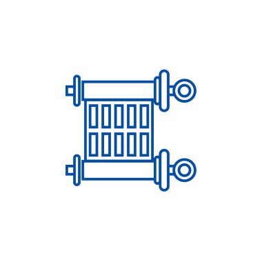 Kaydırma, Tevrat satırı simgesi kavramı. Kaydırma, Tevrat düz vektör simgesi, işaret, anahat illüstrasyon.