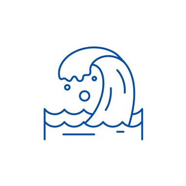 Deniz dalga satır simgesi kavramı. Deniz dalga düz vektör simgesi, işaret, anahat illüstrasyon.