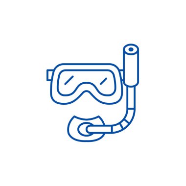 Tüplü dalış maske satırı simgesi kavramı. Tüplü dalış maske düz vektör simgesi, işaret, anahat illüstrasyon.