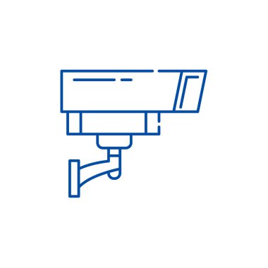 Güvenlik kamera satırı simgesi kavramı. Güvenlik kamera düz vektör simgesi, işaret, anahat illüstrasyon.