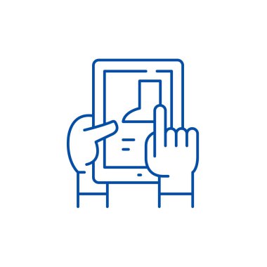 Online mağaza satırı simgesi kavramı malların yelpazesi. Online mağaza düz vektör simgesi, işaret, anahat illüstrasyon malların seçimi.