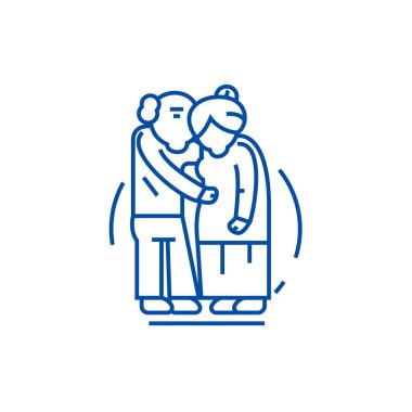 Üst düzey çift, yaşlı insanlar simgesi kavramı satır. Üst düzey çift, eski insanlar düz vektör simgesi, işareti, anahat illüstrasyon.