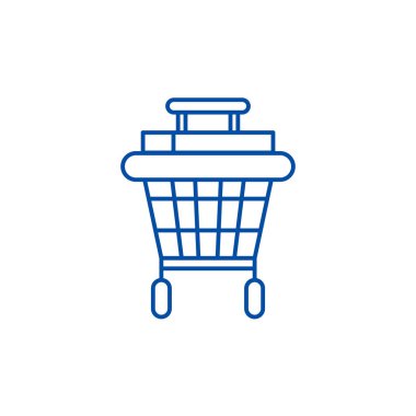 Alışveriş arabası satırı simgesi kavramı. Alışveriş arabası düz vektör simgesi, işaret, anahat illüstrasyon.