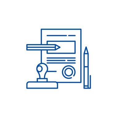 Bir sözleşme satırı simgesi kavram imzalama. İmzalama bir sözleşme düz vektör simgesi, işaret, anahat illüstrasyon.