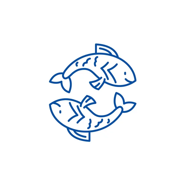 Vissen sterrenbeeld lijn pictogram concept. Vissen dierenriem teken platte vector symbool, teken, overzicht illustratie. — Stockvector