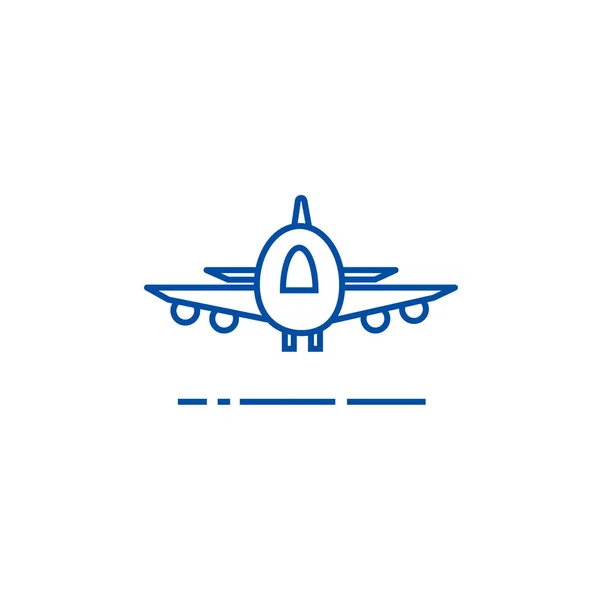 Vliegtuig, airoport, snelle levering lijn pictogram concept. Vliegtuig, airoport, snelle levering platte vector symbool, teken, overzicht illustratie. — Stockvector