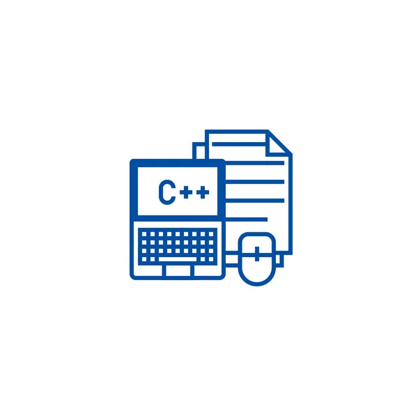 Programming,coding,notebook,  line icon concept. Programming,coding,notebook,  flat  vector symbol, sign, outline illustration. — Stock Vector