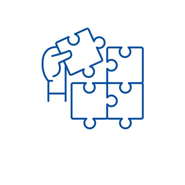 Puzzel stukjes lijn pictogram concept. Puzzel stukjes platte vector symbool, teken, overzicht illustratie. — Stockvector