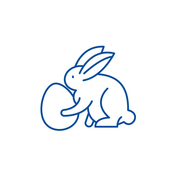 Lapin avec icône de ligne d'oeufs concept. Lapin aux œufs symbole vectoriel plat, signe, illustration de contour . — Image vectorielle