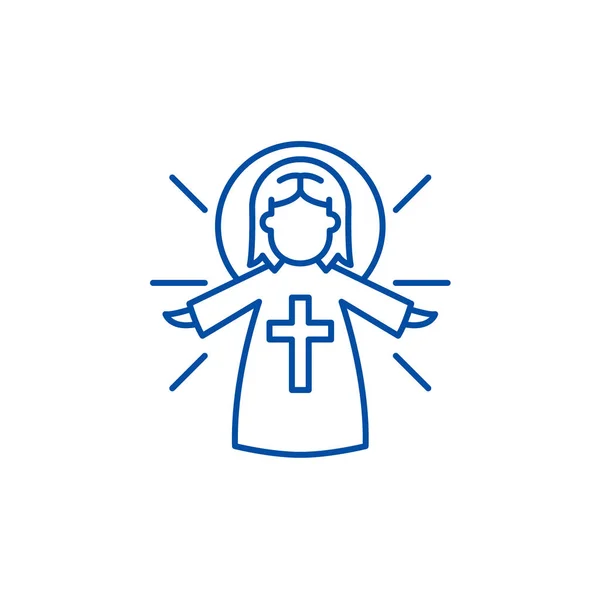 Religieus engel lijn pictogram concept. Religieus engel platte vector symbool, teken, overzicht illustratie. — Stockvector