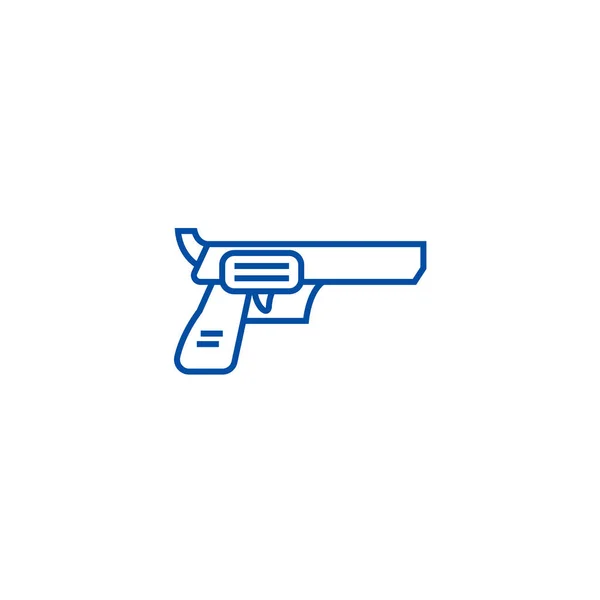 Revolver, conceito de ícone de linha de pistola. revólver, pistola símbolo vetor plana, sinal, ilustração esboço . —  Vetores de Stock