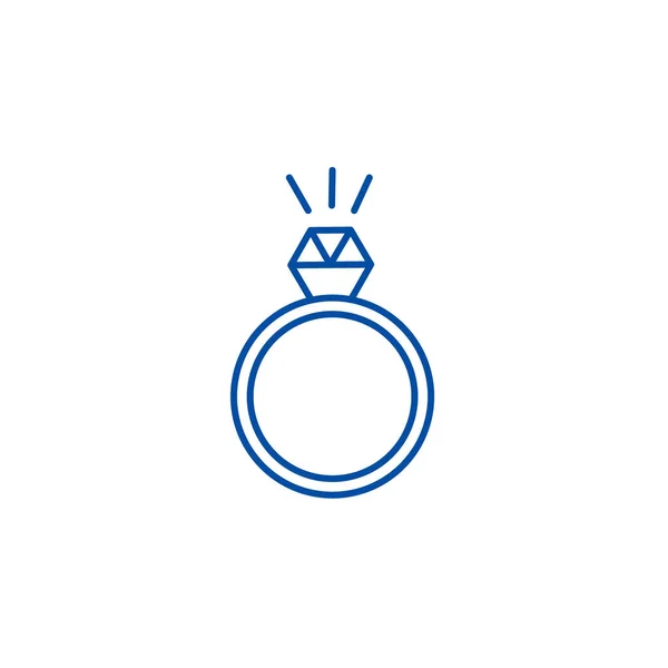 Bague avec icône de ligne de diamant concept. Bague avec symbole vectoriel plat en diamant, signe, illustration de contour . — Image vectorielle