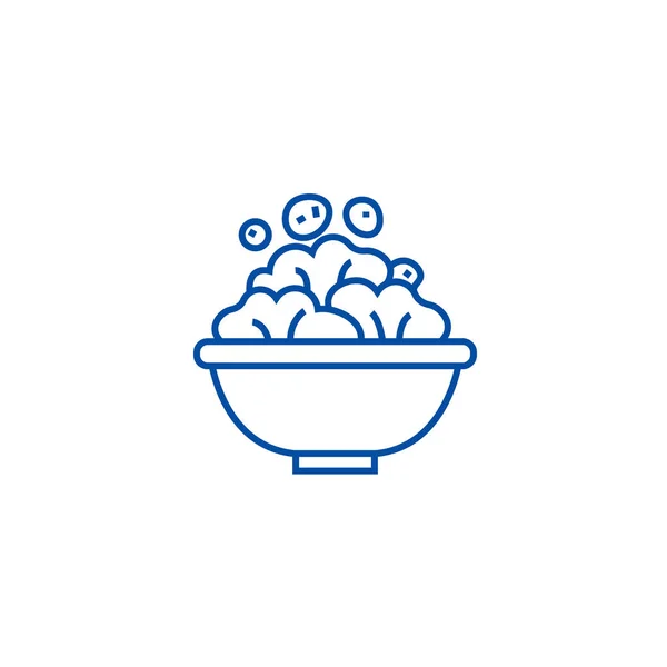 Konsep ikon garis mangkuk salad. Simbol vektor mangkuk salad, tanda, ilustrasi garis luar . - Stok Vektor