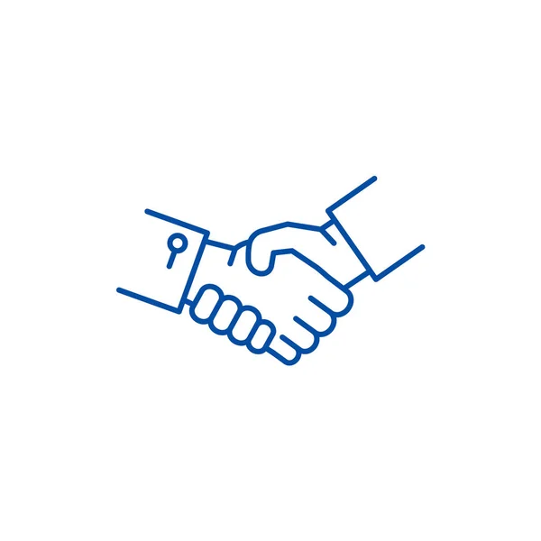 Shake hands line icon concept (em inglês). Aperte as mãos símbolo vetorial plana, sinal, ilustração esboço . — Vetor de Stock
