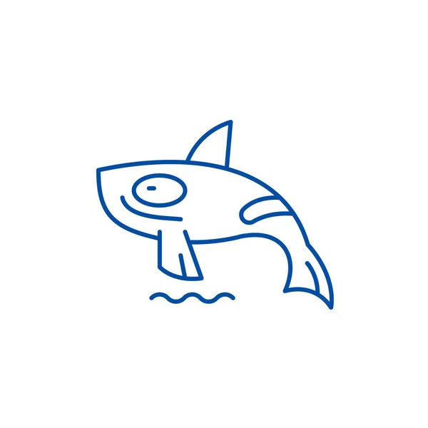 サメ シャチ ライン アイコン概念。サメ シャチ フラット ベクトル記号, サイン, 概要図. — ストックベクタ
