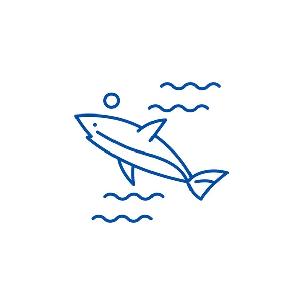 Shark Line Icon-Konzept. haifischflaches Vektorsymbol, Zeichen, Umrissillustration. — Stockvektor
