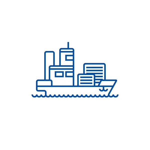 Schip cargo container line pictogram concept. Schip cargo container platte vector symbool, teken, overzicht illustratie. — Stockvector