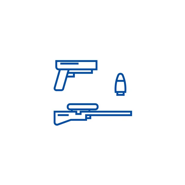 Jeu de tir, pistolet, fusil, concept d'icône de ligne de balle. Jeu de tir, pistolet, fusil, balle symbole vectoriel plat, signe, illustration de contour . — Image vectorielle
