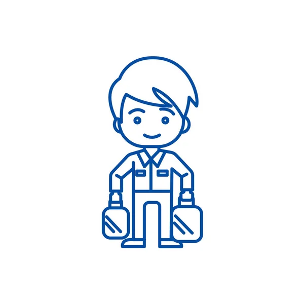 Winkelen man nemen tassen lijn pictogram concept. Winkelen man nemen zakken platte vector symbool, teken, overzicht illustratie. — Stockvector