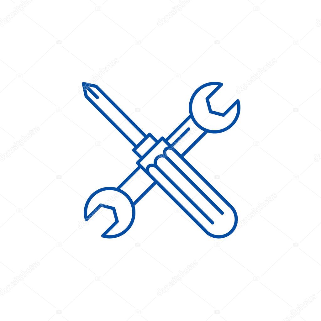 Screwdriver and wrench line icon concept. Screwdriver and wrench flat  vector symbol, sign, outline illustration.