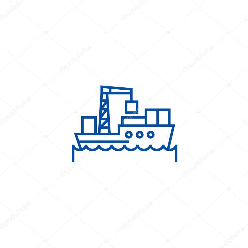 Sea logistics, ship line icon concept. Sea logistics, ship flat  vector symbol, sign, outline illustration.