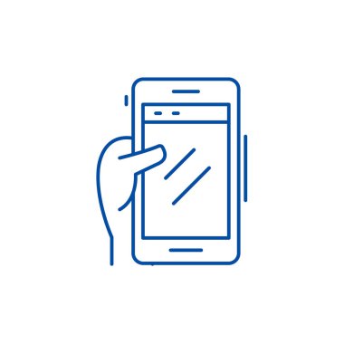 El hat simgesi kavram smartphone. Smartphone el düz vektör simgesi, işaret, anahat illüstrasyon.