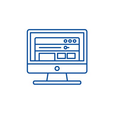 Yazılım hat simgesi kavramı. Yazılım düz vektör simgesi, işaret, anahat illüstrasyon.