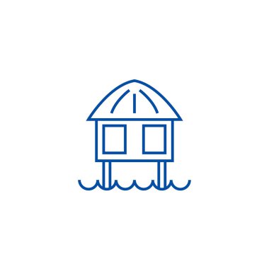 Tepedeki Ev hat simgesi kavramı. Tepedeki Ev düz vektör simgesi, işaret, anahat illüstrasyon.