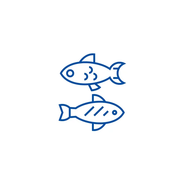 Konzept der kleinen Fischerleine. kleine Fische flache Vektorsymbol, Zeichen, Umriss Illustration. — Stockvektor