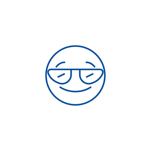 Uśmiechnięty emotikon z okulary linii ikona koncepcja. Uśmiechnięty emotikon z okulary słoneczne płaskie wektor symbol, znak, ilustracja kontur. — Wektor stockowy