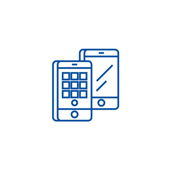 Smartphone izometrické ikony systém vyvázání. Smartphone izometrické ploché vektor symbol, znamení, obrys obrázku. — Stockový vektor