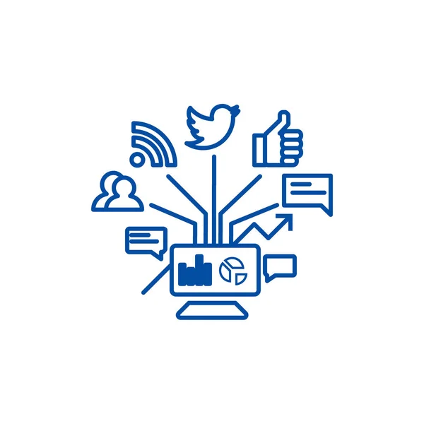 Concepto de icono de línea de marketing social. Comercialización social símbolo vectorial plano, signo, esquema ilustración . — Vector de stock