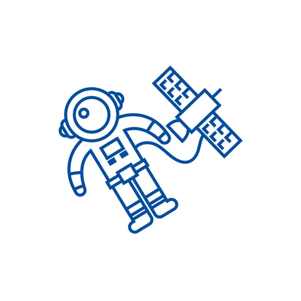 Spaceman w przestrzeni z kosmicznym linii ikona koncepcja. Spaceman w przestrzeni z kosmicznym płaskie wektor symbol, znak, ilustracja kontur. — Wektor stockowy