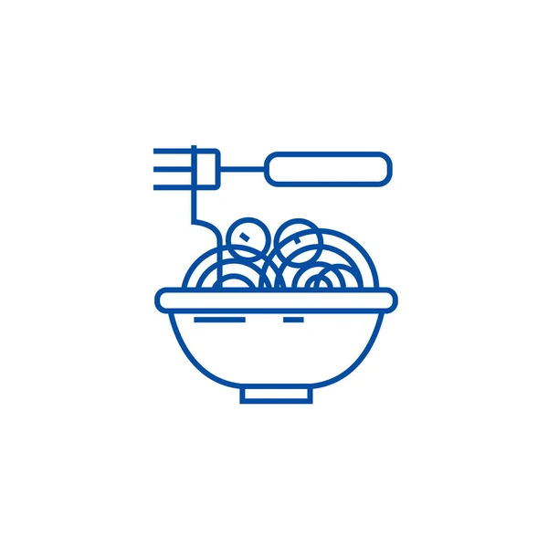 Spaghetti bolognese dengan konsep ikon garis bakso. Spaghetti bolognese dengan bakso simbol vektor datar, tanda, gambar garis luar . - Stok Vektor