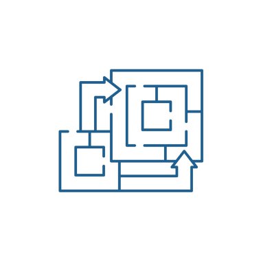 Oyun çizgi simgesini kavramının algoritması. Algoritma oyun düz vektör simgesi, işaret, anahat illüstrasyon.