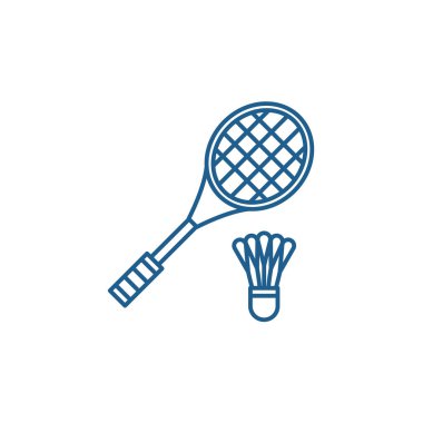 Badminton Raket satırı simgesi kavramı. Badminton Raket düz vektör simgesi, işaret, anahat illüstrasyon.