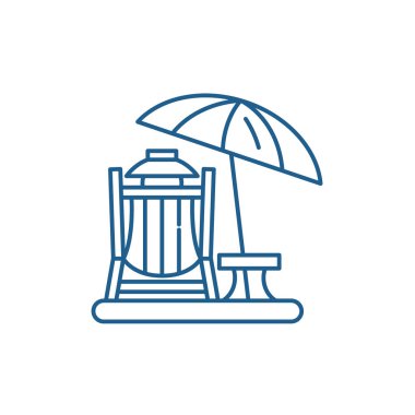 Beach Tatil satırı simgesi kavramı. Beach Tatil düz vektör simgesi, işaret, anahat illüstrasyon.