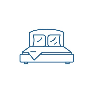 Yatak odası satırı simgesi konsepti. Yatak odası düz vektör simgesi, işareti, anahat illüstrasyon.