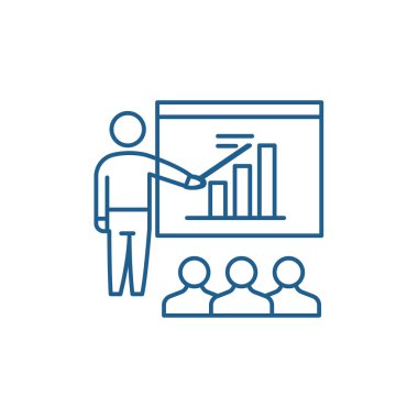 İş planı sunusu satırı simgesi kavramı. İş planı sunusu düz vektör simgesi, işareti, anahat illüstrasyon.