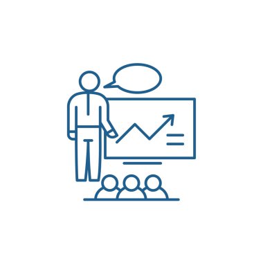 İş tanıtımı satırı simgesi kavramı. İş tanıtımı düz vektör simgesi, işareti, anahat illüstrasyon.