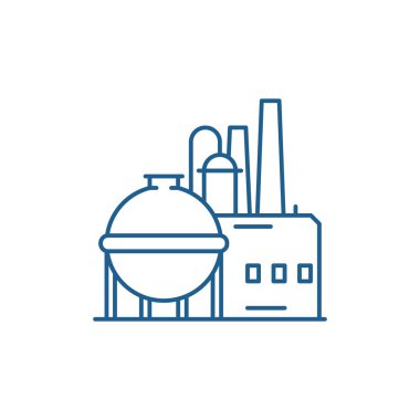 Kimyasal fabrika satırı simgesi kavramı. Kimyasal fabrika düz vektör simgesi, işaret, anahat illüstrasyon.