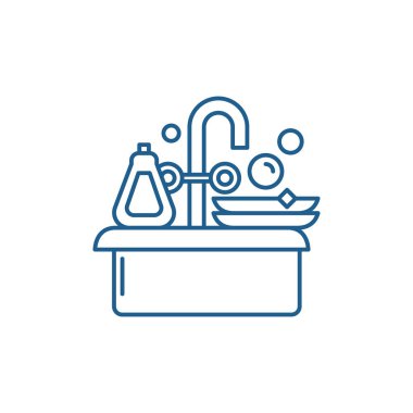 Temizlik yemekleri simgesi kavramı satır. Temizleme yemekleri düz vektör simgesi, işaret, anahat illüstrasyon.