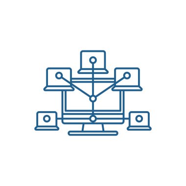 Bilgisayar ağ satır simgesi kavramı. Bilgisayar ağ düz vektör simgesi, işaret, anahat illüstrasyon.