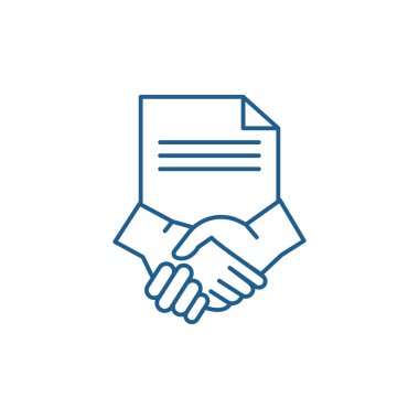 Bir sözleşme satırı simgesi kavram sonuç. Sonuç bir sözleşme düz vektör simgesi, işaret, anahat illüstrasyon.