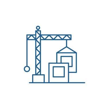 İnşaat vinç satırı simgesi kavramı. İnşaat vinç düz vektör simgesi, işaret, anahat illüstrasyon.