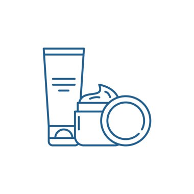 Kozmetik kremler satırı simgesi kavramı. Kozmetik kremler düz vektör simgesi, işaret, anahat illüstrasyon.