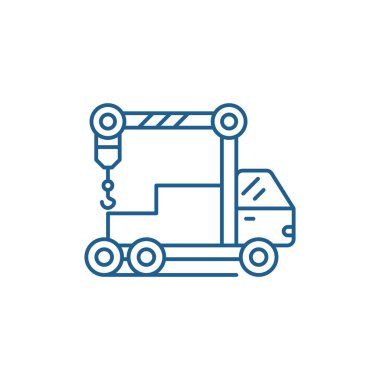 Vinç makine satırı simgesi kavramı. Vinç makine düz vektör simgesi, işaret, anahat illüstrasyon.