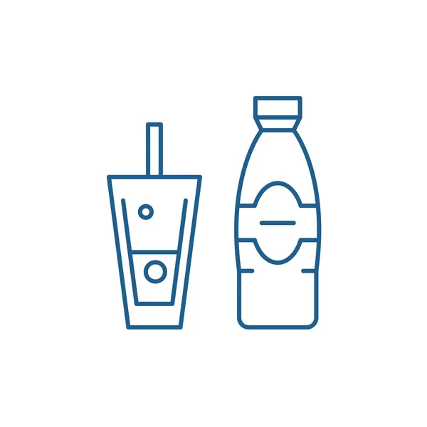 Botella y vaso de agua mineral concepto icono de la línea. Botella y vaso de agua mineral vector plano símbolo, signo, esquema ilustración . — Vector de stock